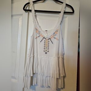 Free People White Embroidered Tank Top